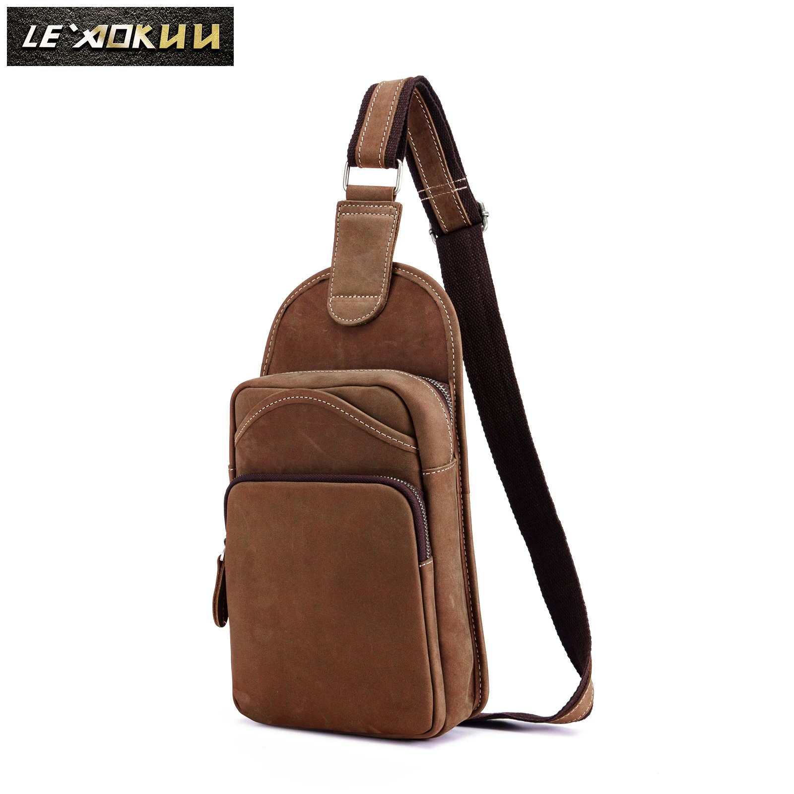 Preço Qualidade Dos Homens De Couro Cavalo Louco Casual Fanny Pacote Peito Saco Design Estilingue Um Ombro Crossbody Mochila Masculina 9977lb