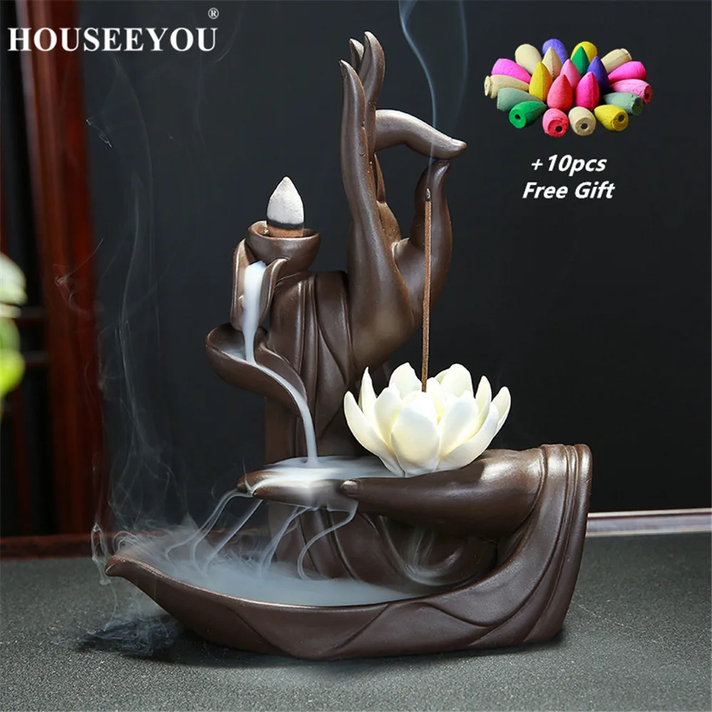 10 шт. благовоний конусы фиолетовая глина благовония горелка с Буддой ручной