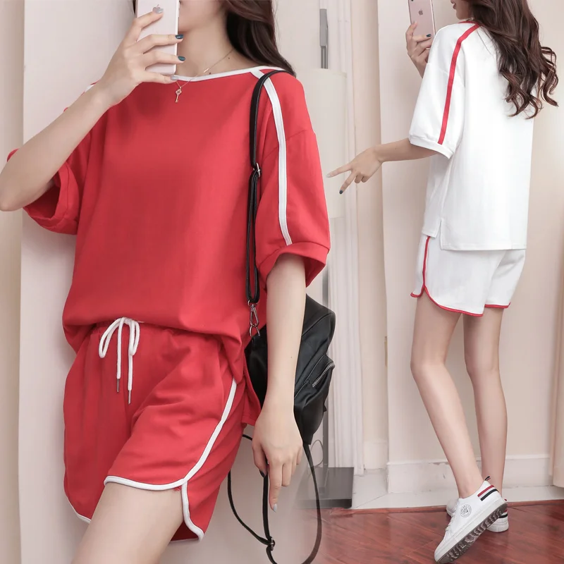 5XL 2018 новые летние Повседневное спортивные костюм Для женщин Свободные 1/2 рукав