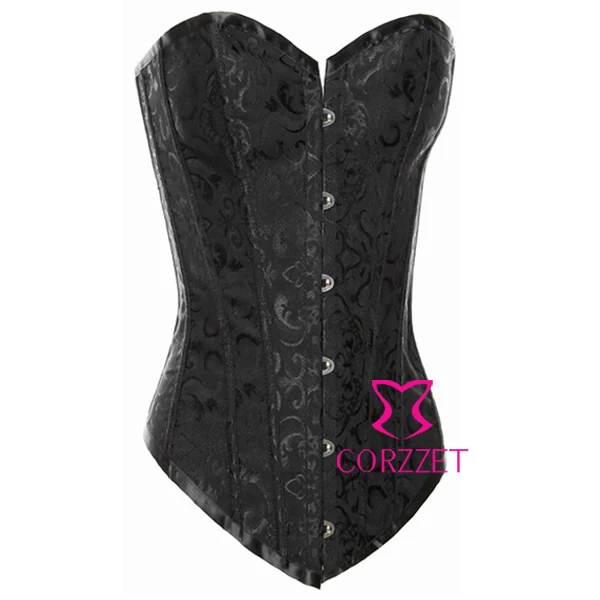 Высокое качество жаккард сатин Готический сексуальный черный пуш ап корсеты и