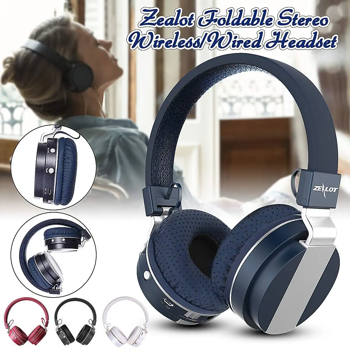 Zealot B17 складные Беспроводные стереонаушники bluetooth с шумоподавлением и слотом для