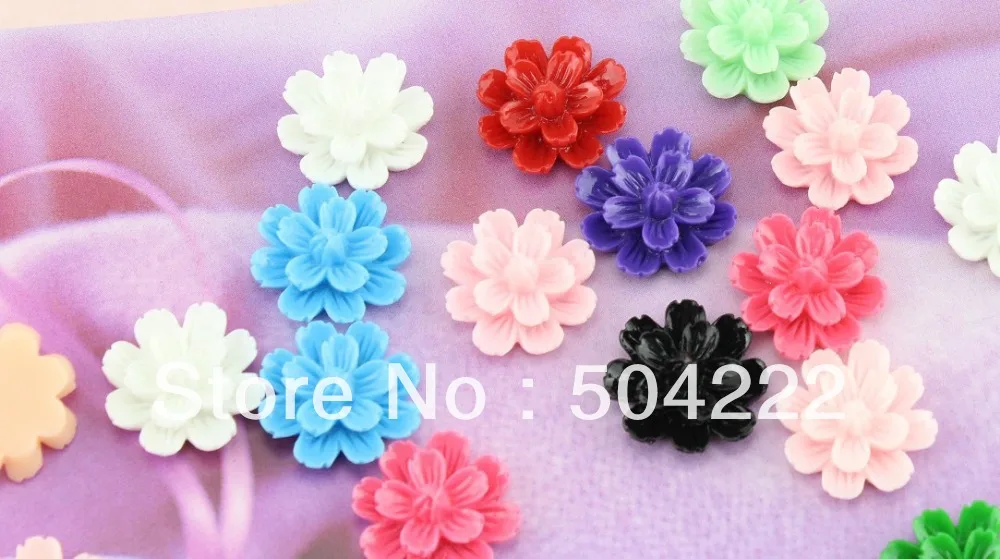 

200pcs Resin Flower Cabochons of Assorted Colour 22mm kawaii Bling mixed Flat Back Cabochon Cameo Covers Deco kitsch sakura