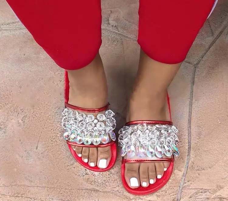 Fashion Summer Women Slippers Outside Slip-On Jelly Shoes Crytal Flat Beach Sandals Outdoor Holiday