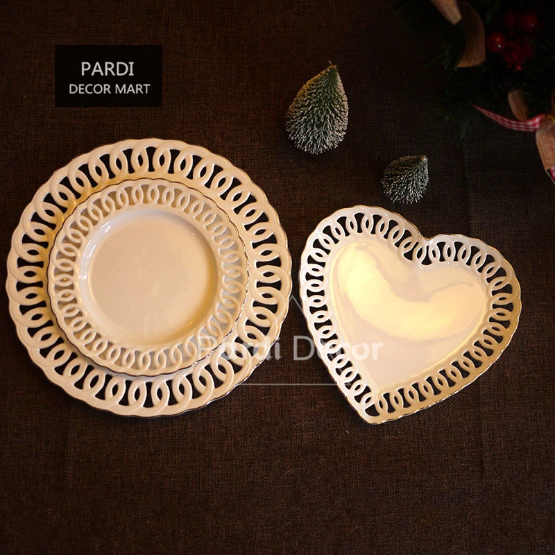 

Hollowed out Romantic silver edge plate lace heart plate dessert dish tableware 1pc/lot