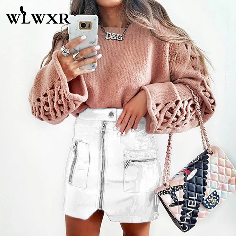 WLWXR искусственная кожа Pu юбки женские молнии карманы Розовый Черный Bodycon Высокая
