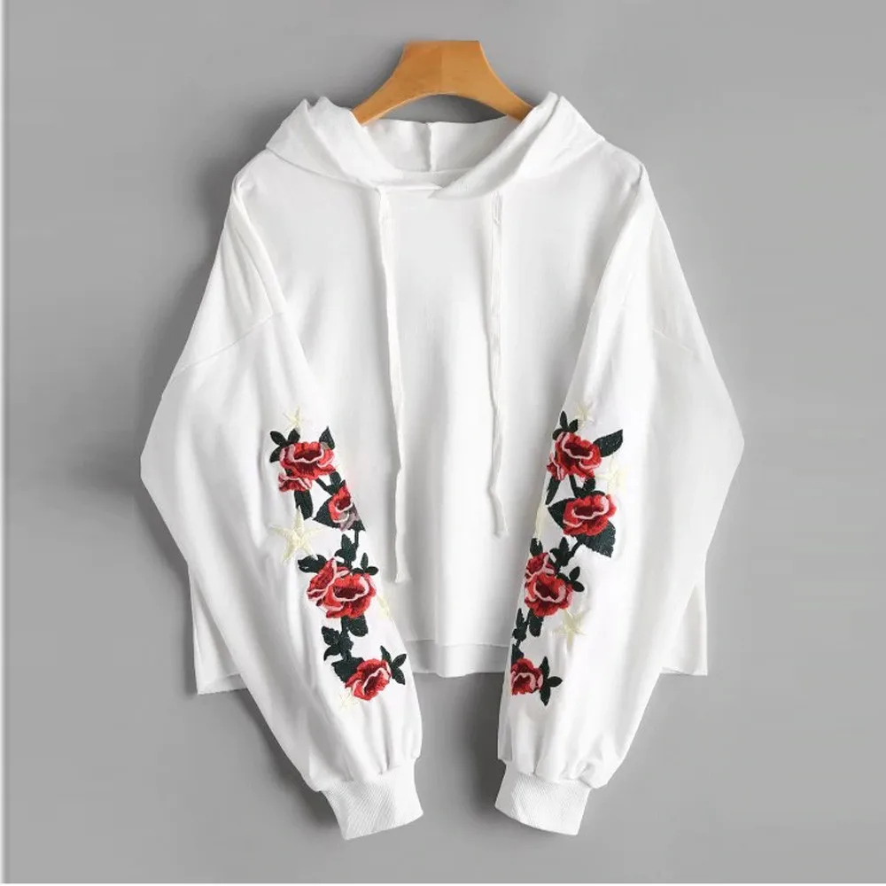 2018 autumn new Harajuku style women fashion trend embroidered loose long-sleeved hooded shirt | Женская одежда