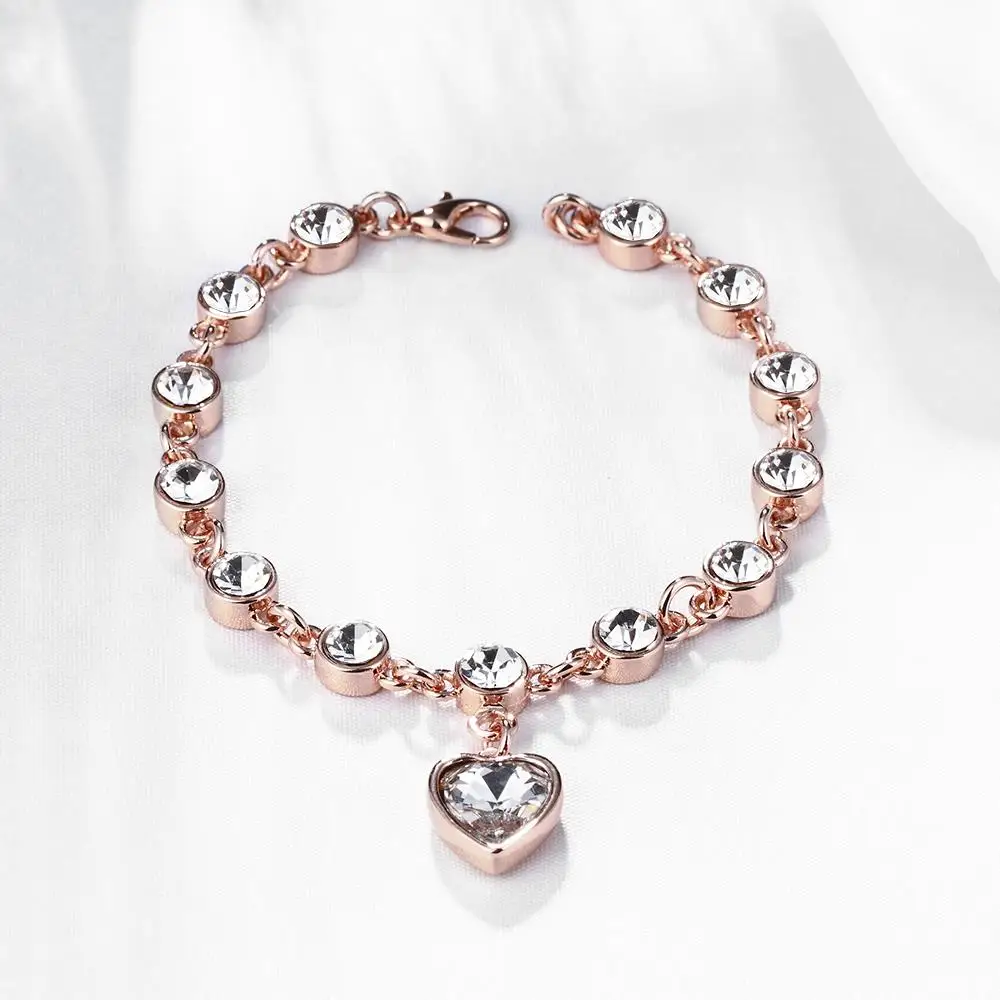 Heart Shape Rose Gold Color Crystal Bracelets For Women Cute with Rhinestone Romantic Bracelet Jewelry Accessories | Украшения и