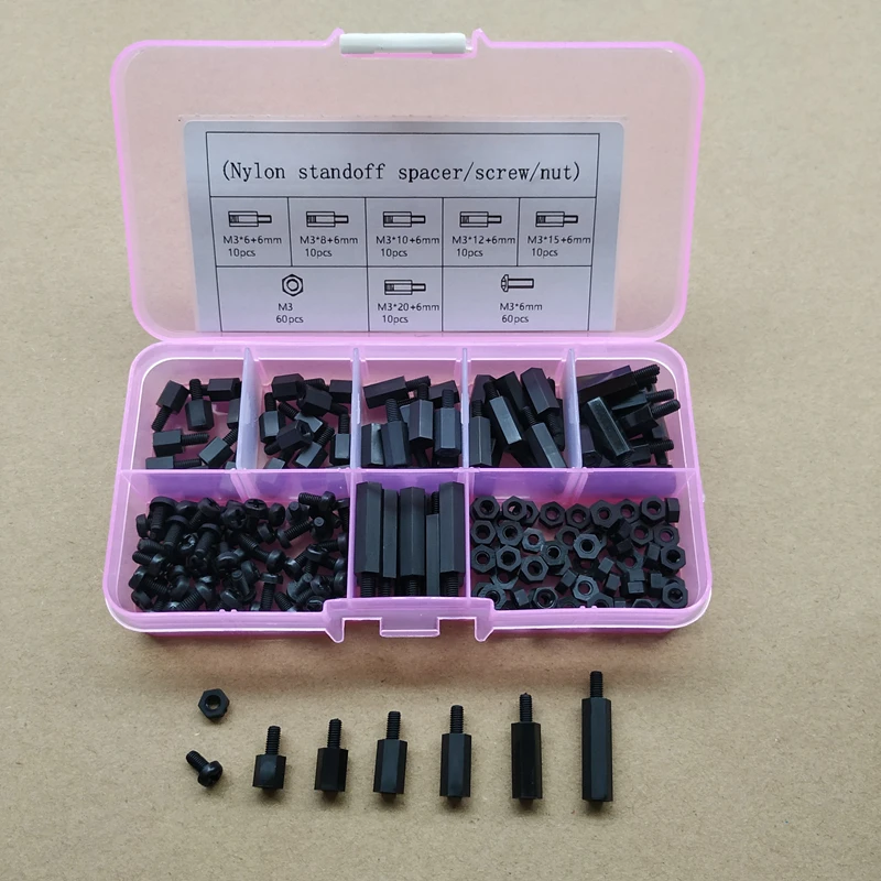 

180pcs M2 M2.5 M3 Nylon standoff spacer kits Male Hex Column for PCB Board Spacing Screws Hex Nuts Mix Size Assortments