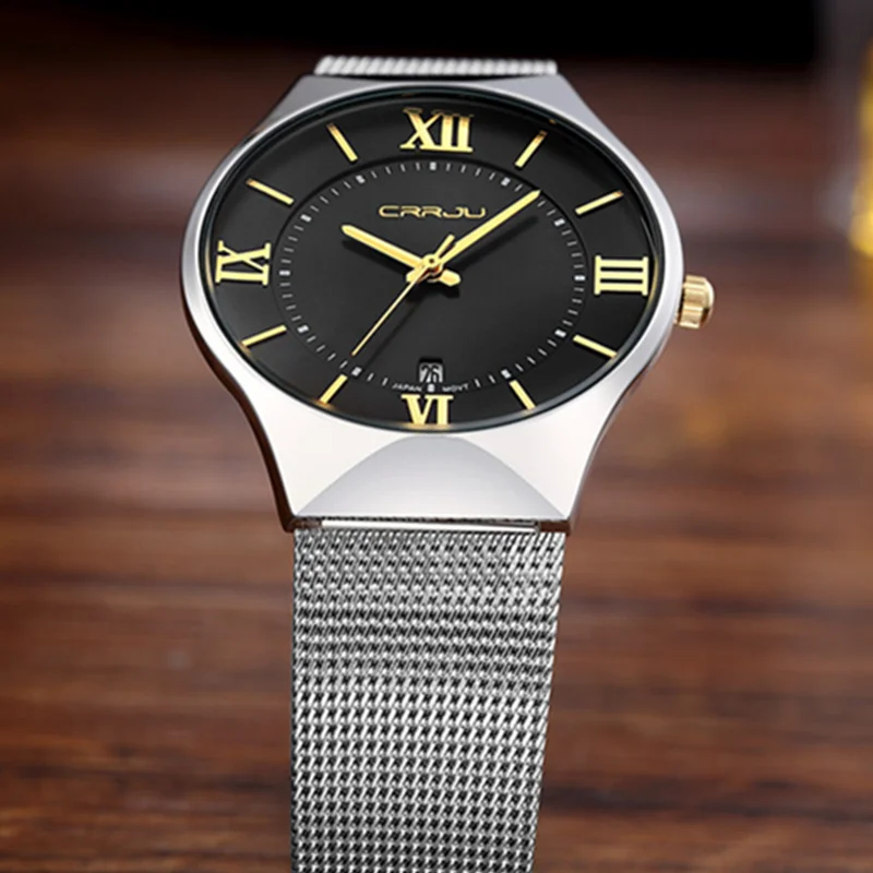 Часы наручные CRRJU Мужские кварцевые брендовые Роскошные в минималистичном стиле
