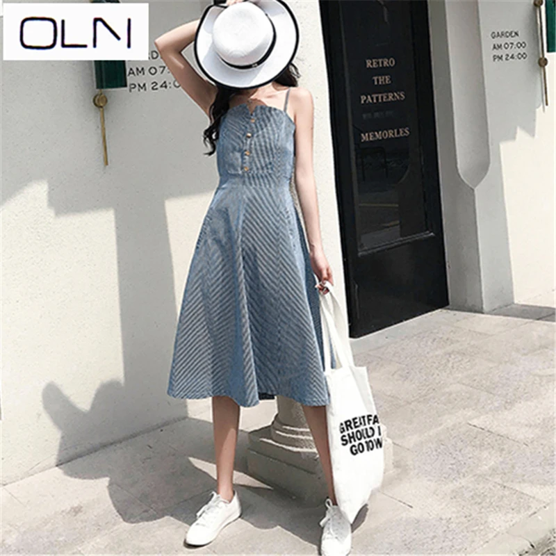 Платье OLN корейские летние платья Новое поступление оптовая продажа джинсовое