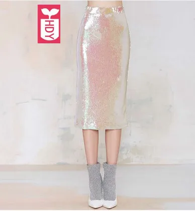 2018 высокое качество женские розовые юбки карандаш с блестками высокой талией для