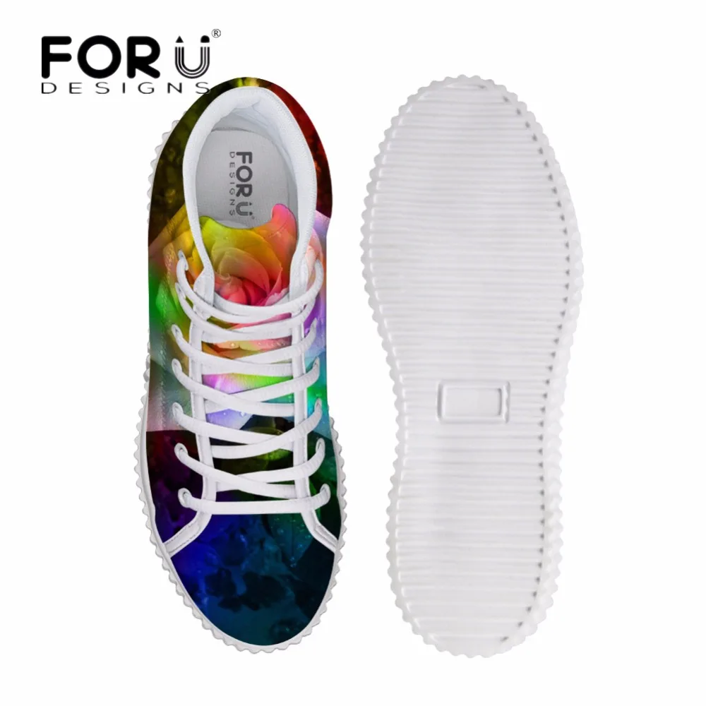 

FORUDESIGNS Fashion Women Height Increasing Flats Shoes 3D Pretty Flower Rose Printed Casual High Top Shoes for Female Platform
