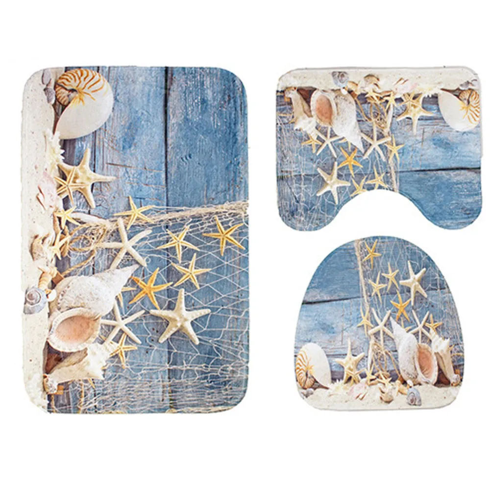 Ouneed3 шт/комплект ванная комната нескользящий синий океан Стиль Пьедестал ковер +