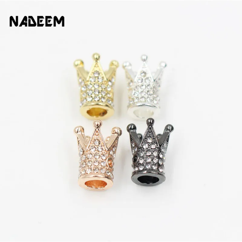 

NADEEM Luxury Micro Pave CZ Crystal Crown Beads For Men Bracelet Making Jewelry Wholesale DIY Metal Charm Beads Jewelry Making