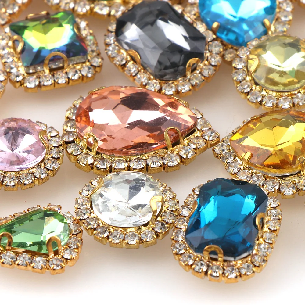 12 шт./компл. смешанные цвета с золотым ободком со стразами кристаллами плоским