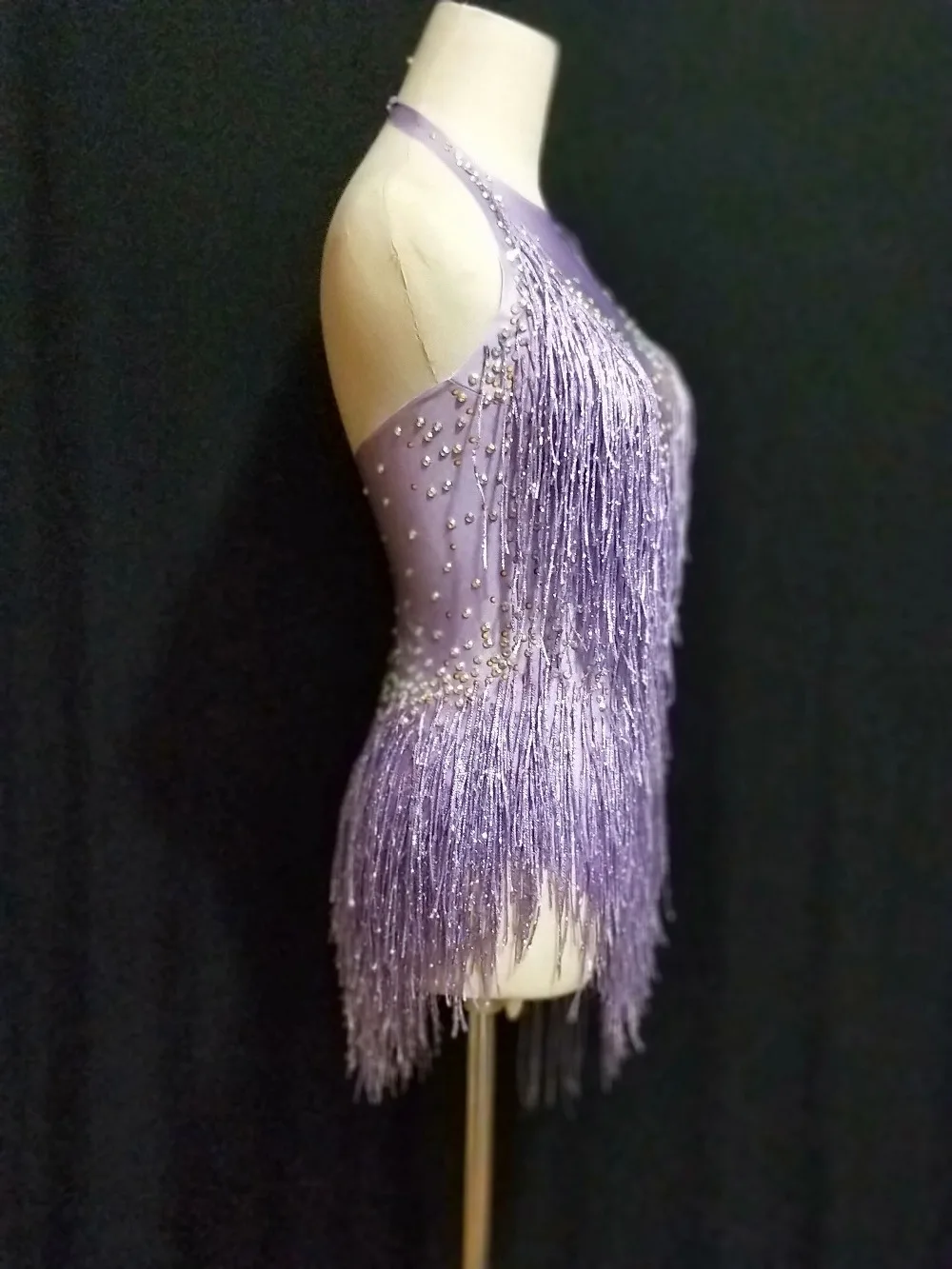 Shining Rhinestones Purple Red Tassels Bodysuit Female Costume Sexy Backless Stretch Bodysuits Bar DJ Singer Performance Outfit