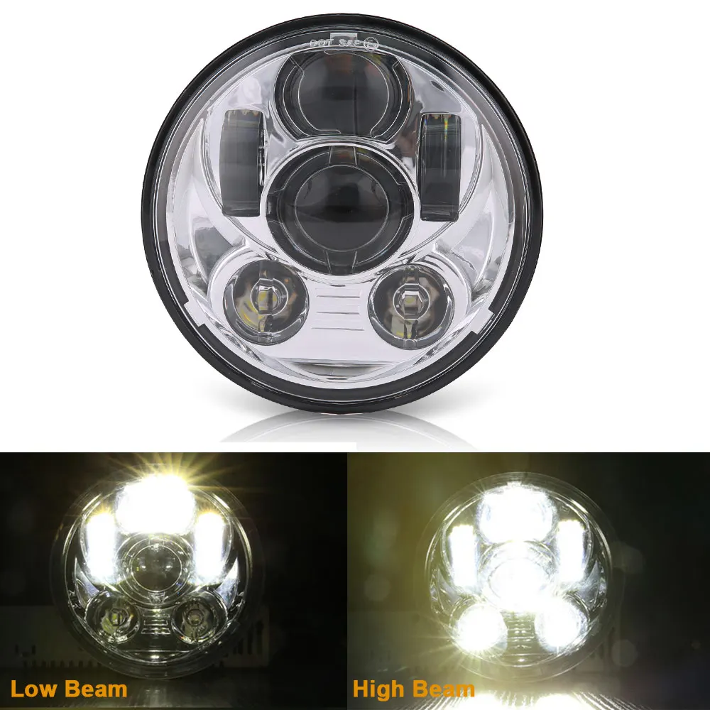45w silver Стиль хромированный 5,75 дюймов светодиодный фонарь 5 3/" светодиодный DRL 50 Вт мотоциклетные фары для Sportster 883 XL883 FXCW - Цвет: 45w silver