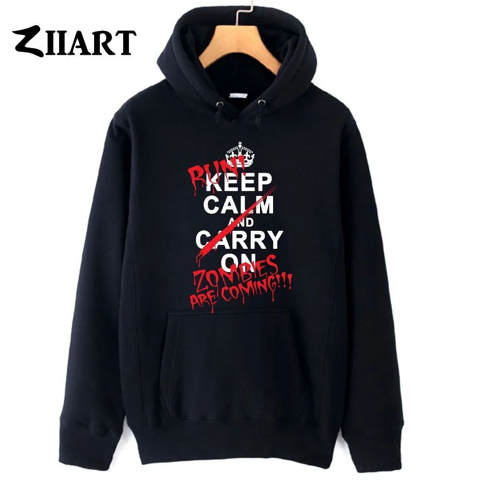 Imperial crown keep calm and carry on run zombies are coming/Одежда для пар осенне зимние флисовые толстовки