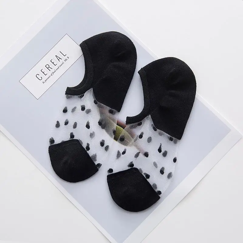 Модные милые женские кружевные носки прозрачные шелковые вязаные в горошек для