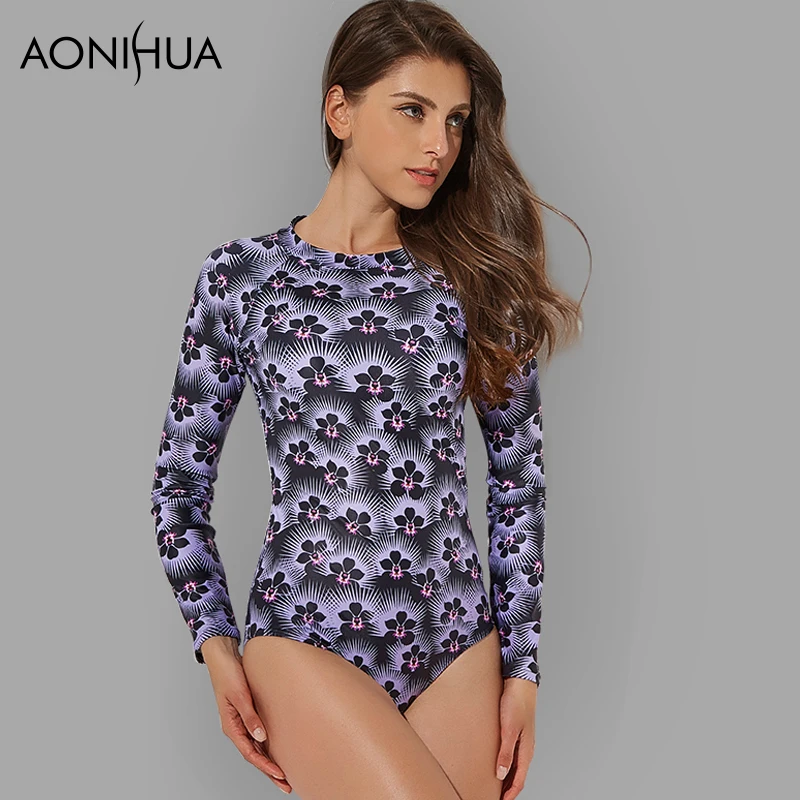Aonihua 2018 ultra violet Одна деталь Сёрфинг купальник Для женщин с цветочным принтом