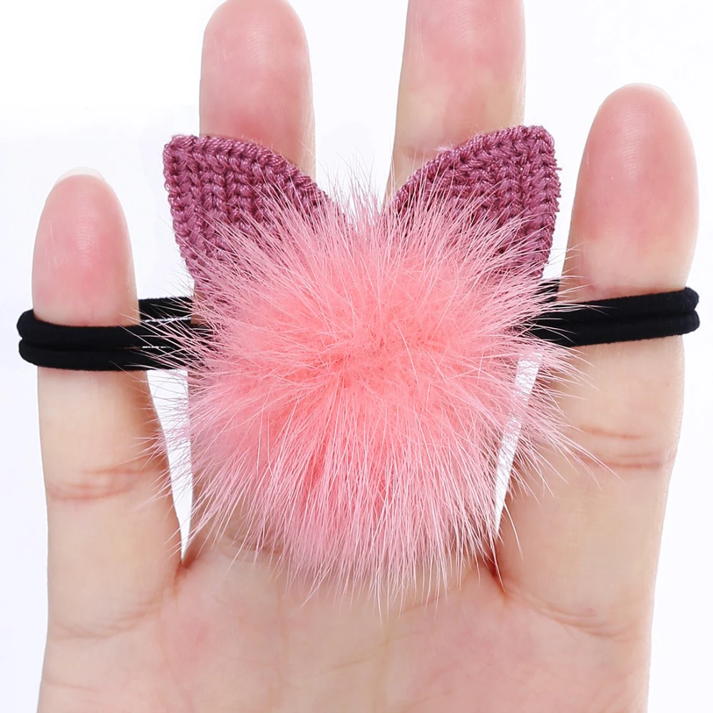 Зимняя Теплая повязка на голову с помпоном из искусственного кроличьего меха для