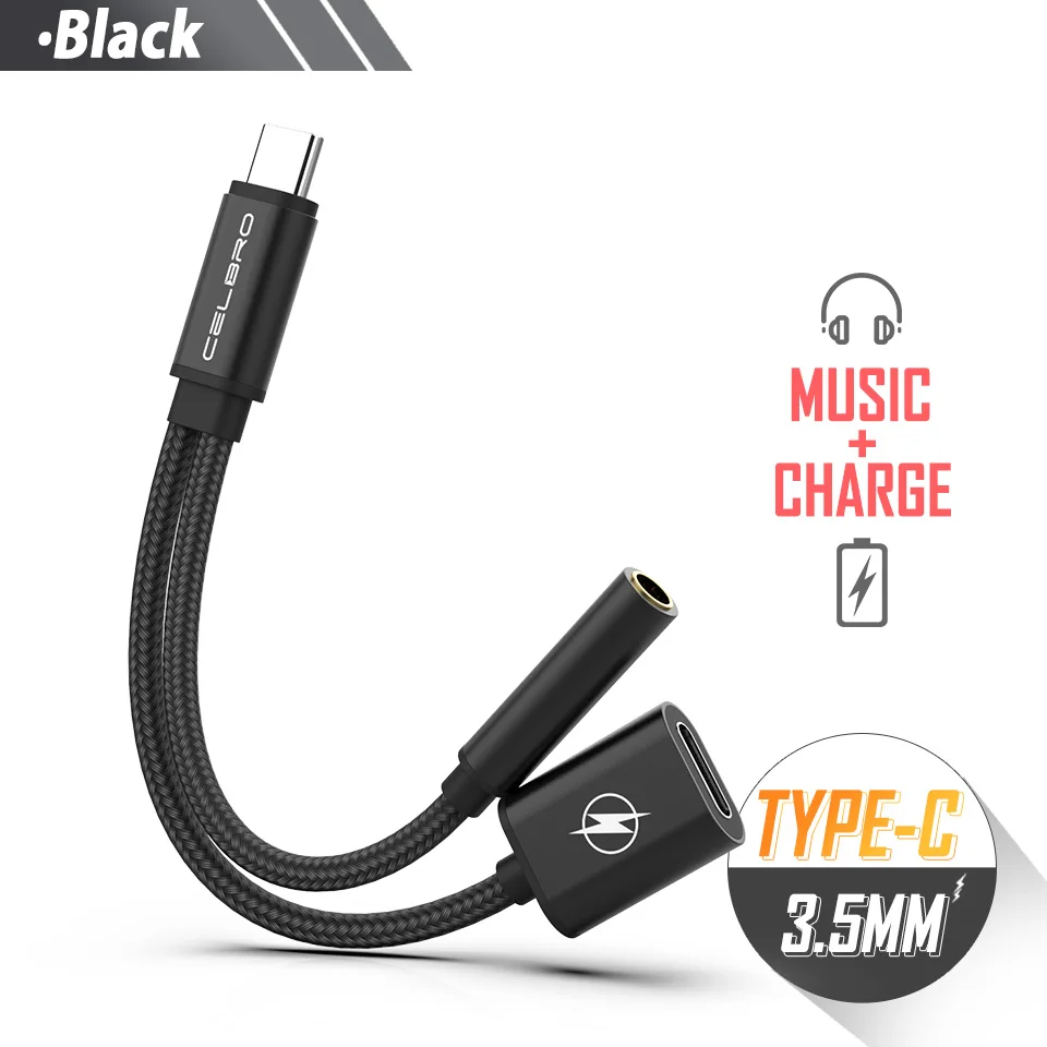 Black Usb Type C To 3.5mm 3.5 MM Aux Adapter and Charging Earphone Headphone Audio Charge Adaptor for Samsung Galaxy A60 Huawei Xiaomi - Цвет: Black