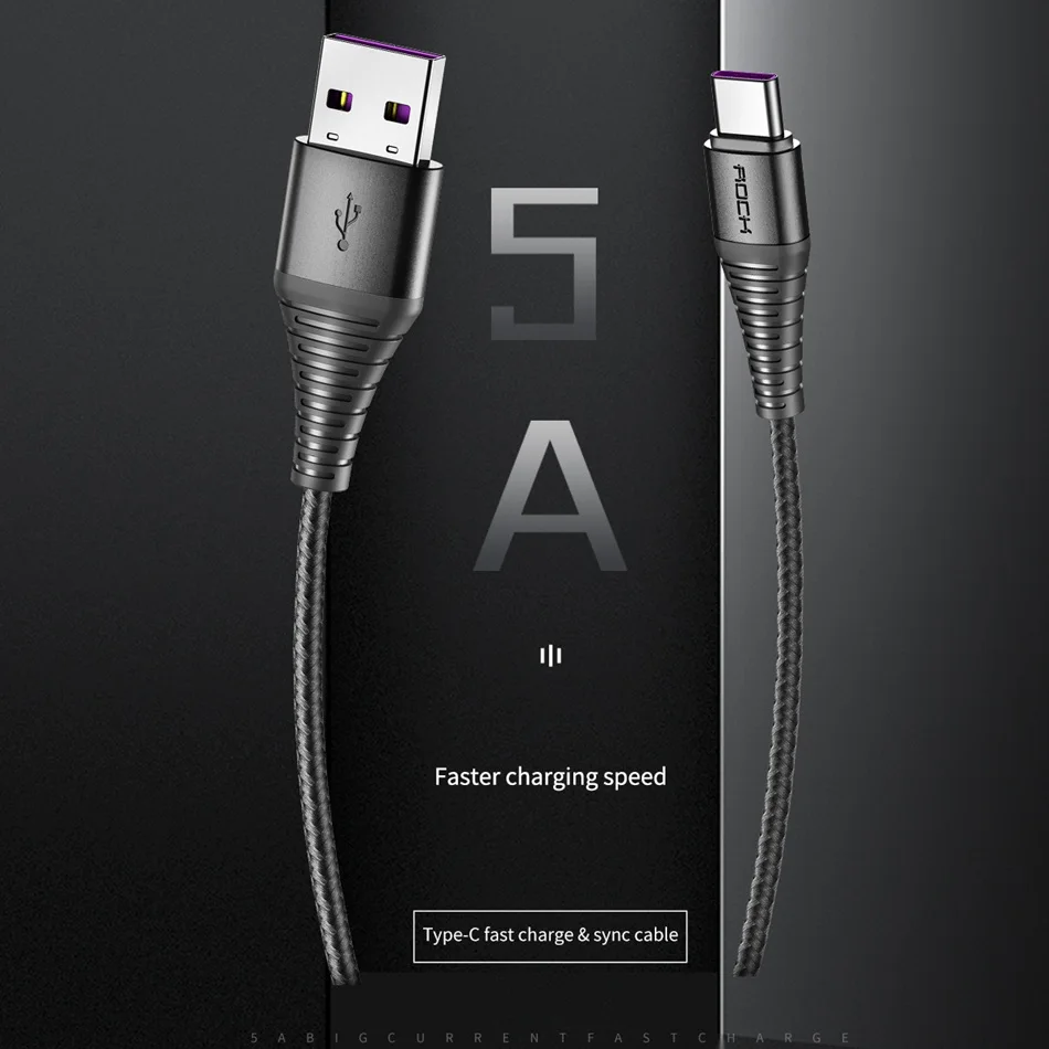 ROCK USB C кабель 5А быстрая зарядка usb type C кабель для huawei P30 Supercharge USBC Быстрая зарядка и кабель синхронизации для устройств type-C