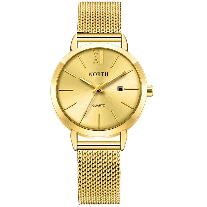 Gold Reloj Mujer NORTH женские часы люксовый бренд кварцевые часы Женская мода платье Простые водонепроницаемые женские повседневные деловые часы - Цвет: Gold