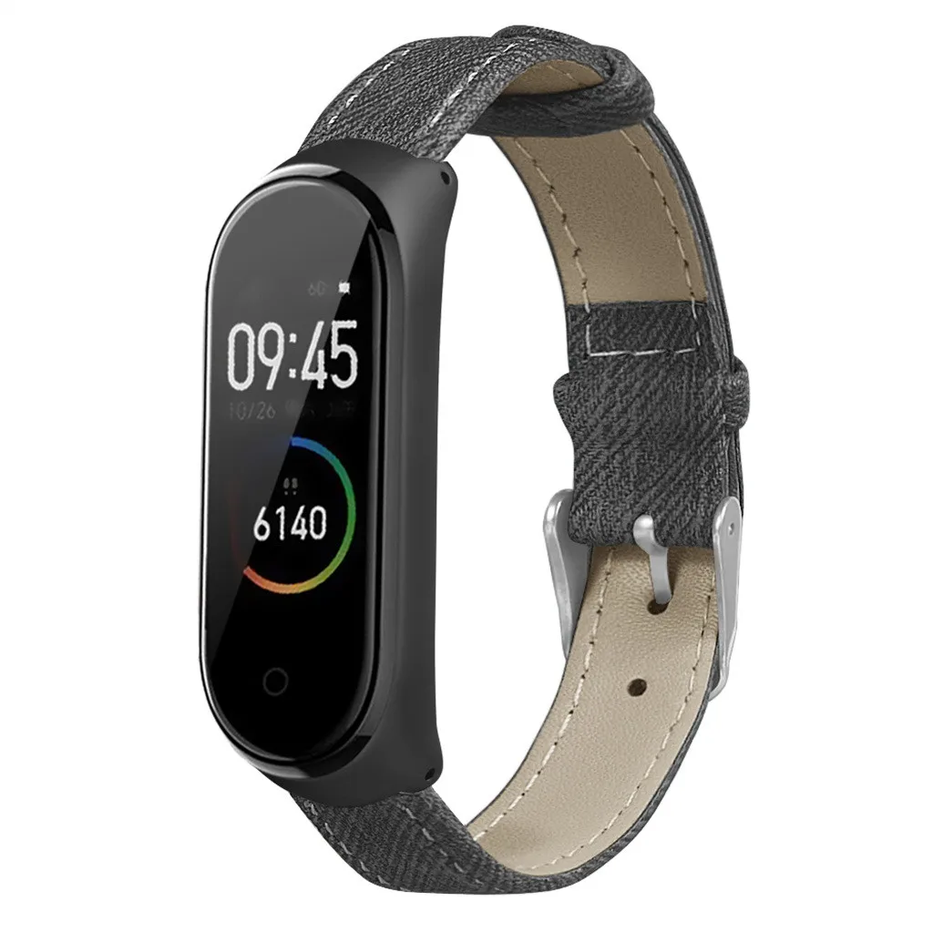 Ремешок на запястье для Xiaomi Mi Band 4 джинсовый металлический каркас Смарт часы