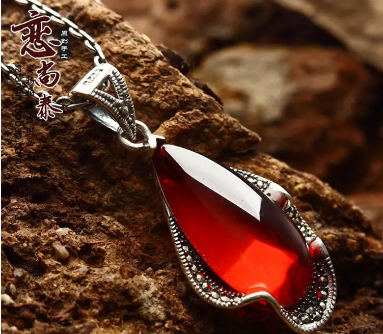 925 серебро Серебряный гранат античный кулон модное женское новое ожерелье