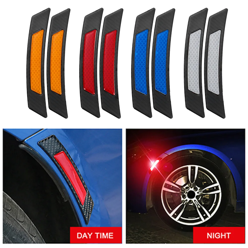 

2Pcs Wheel Eyebrow Car Reflective Sticker Carbon Fiber Edge Guard Protection Strip Anti-collision Accessories Warning Decoration