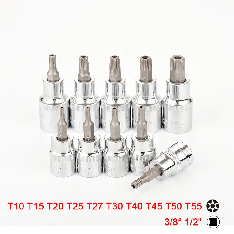 10 шт. Torx Бит с отверстием CR-V гнездо 3/" 1/2" Привод звезда бит трещотка головка T8 T10 T15 T20 T25 T27 T30 T40 T45 T50 розетки