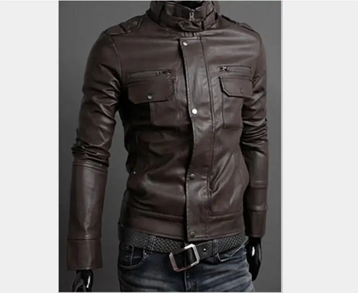 Мужская приталенная мотоциклетная куртка из искусственной кожи корейская мода в