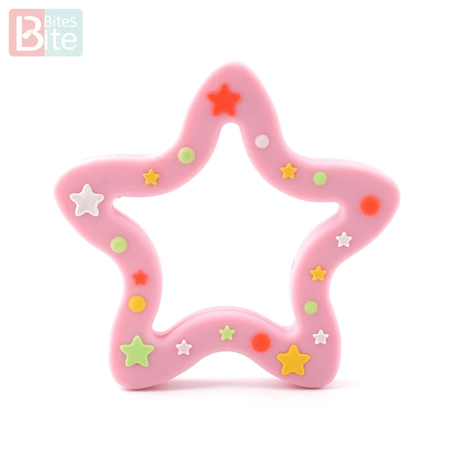 Star Pink 1 шт., силиконовый Прорезыватель для зубов, рождественские подарки, дерево, снежинка, соска с цепочкой, для изготовления пищевого силикона, пятнистый олень, детский Прорезыватель - Цвет: Star Pink
