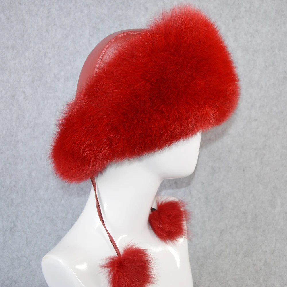 Женская шапка-ушанка из натурального Лисьего меха зимняя плотная теплая уличная
