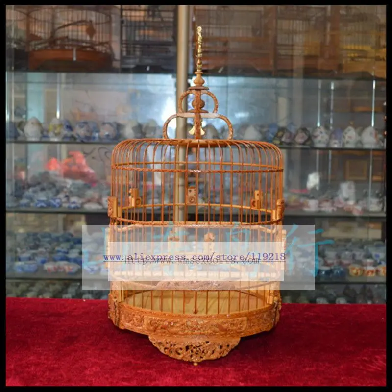 Selection Old Bamboo Handmade Fine  Carved Bird Cage 24cm