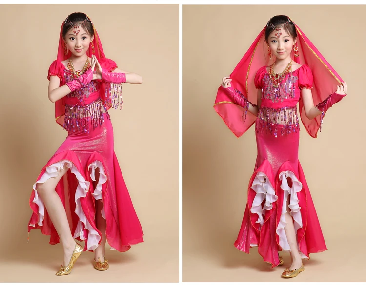 Детский костюм для индийского танца живота Женский с коротким рукавом юбка топ