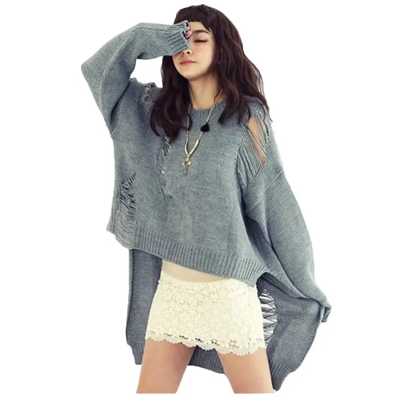 Женский трикотажный свитер корейский стиль Свободный пуловер с вырезами