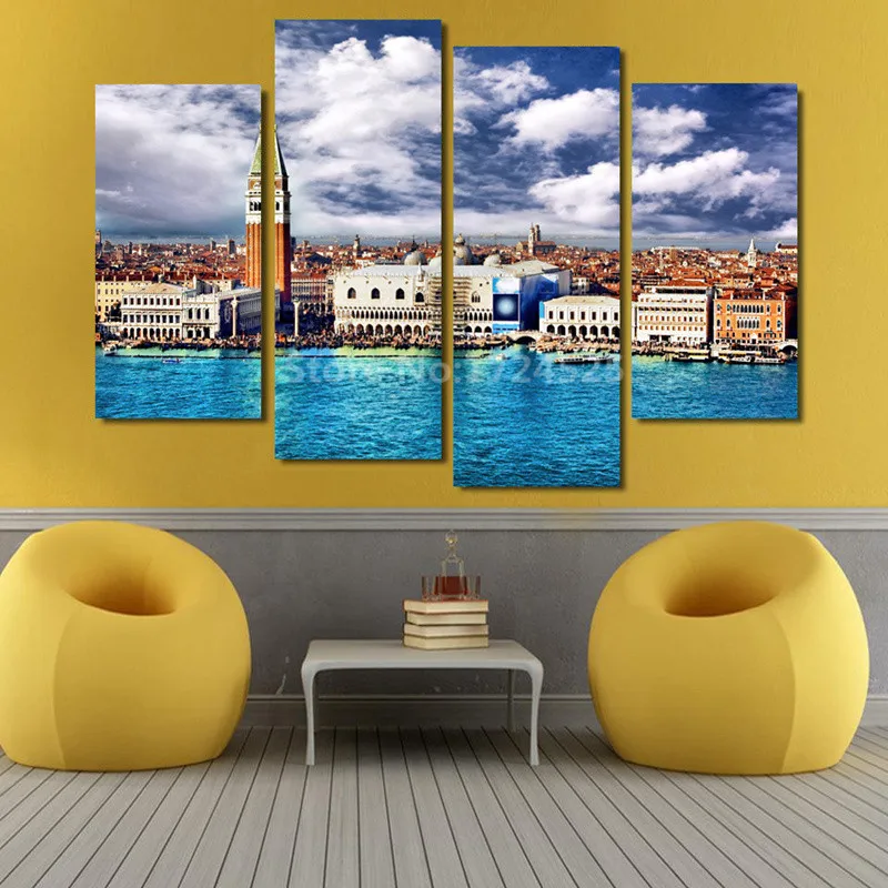 

4 Piece Modern Canvas Painting Beautiful Landscape of Venice Picture Canvas Art Wall Decor for Living Room Unframed