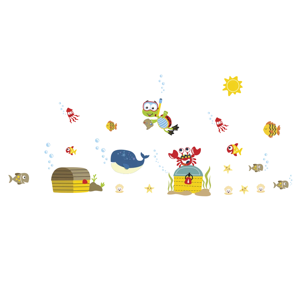 Настенный стикер рыбка с морским дном мультяшная Наклейка на стену для детской