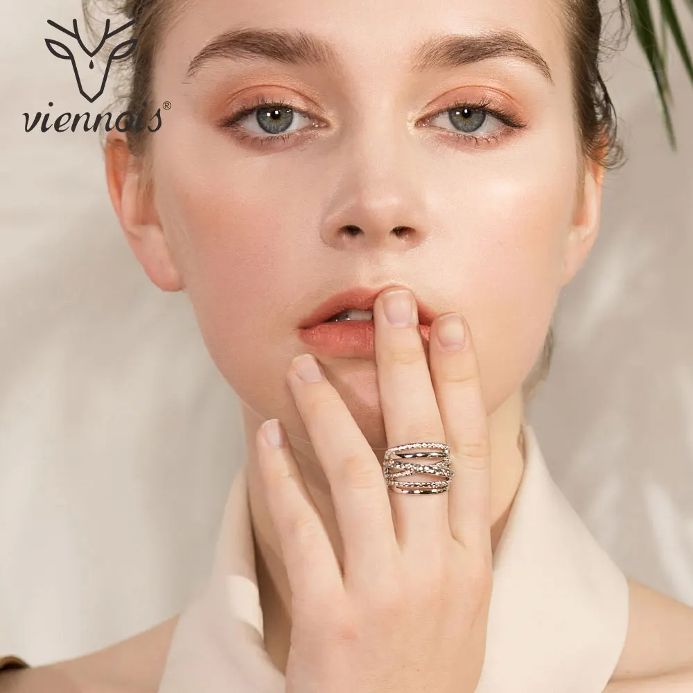 Viennois Платиновым Покрытием Широкие Кольца для Женщин с Австрийской Горный Хрусталь Роскошные Кольца Бренда Кольца Перста