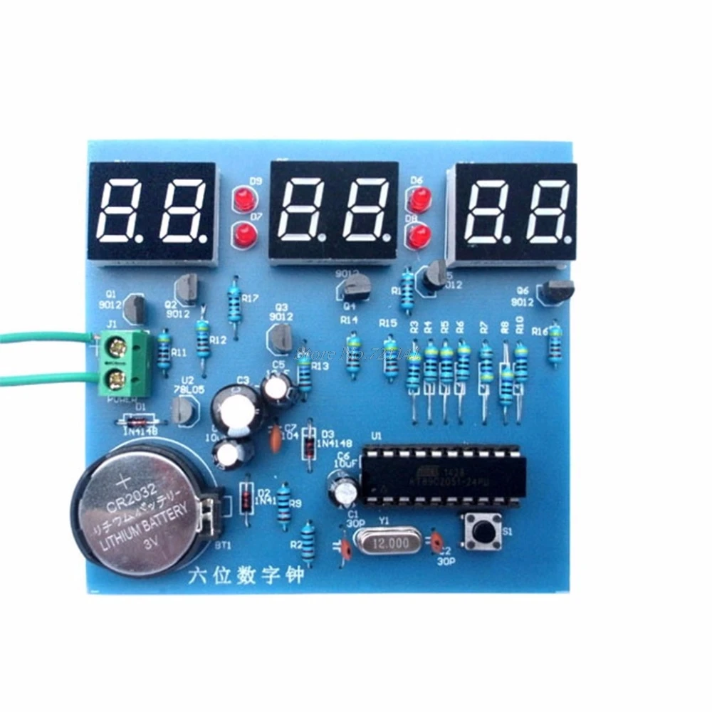 5V AT89C2051 шесть светодиодный светодиодных электронных часов 51 MCU компонентов DIY
