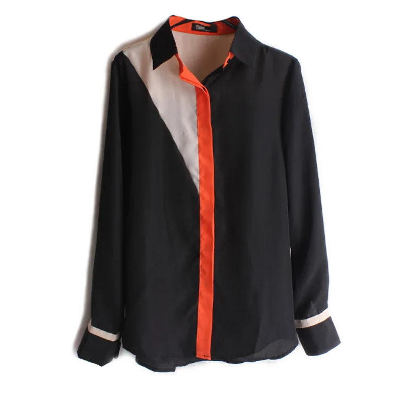 2014 new autumn winter mixed colors Slim Ms. Europe striped women's long-sleeved polo shirt chiffon blouse for lady A-260 |