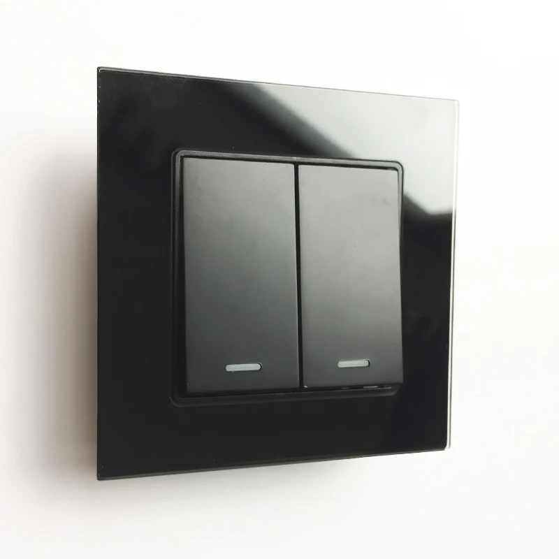 Роскошная настенная розетка черная глянцевая зеркальная панельная с 2 кнопками 1