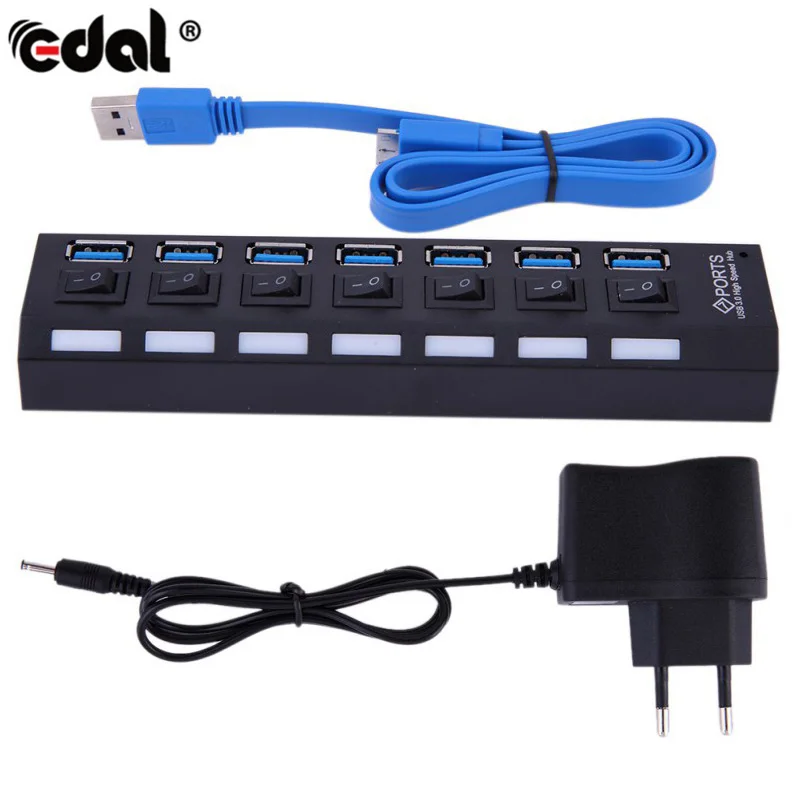 EDAL USB концентратор Высокоскоростной 4 7 портов 3 0 с адаптером питания EU/US кабель