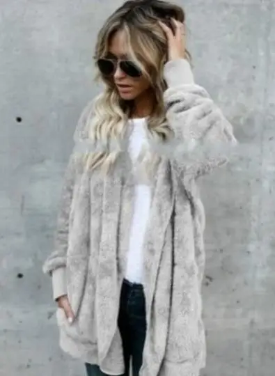 style2 Новогоднее весеннее пальто из искусственного меха плюшевого мишки, женская модная куртка с капюшоном и открытой строчкой, Женская пушистая куртка с длинным рукавом - Цвет: style2