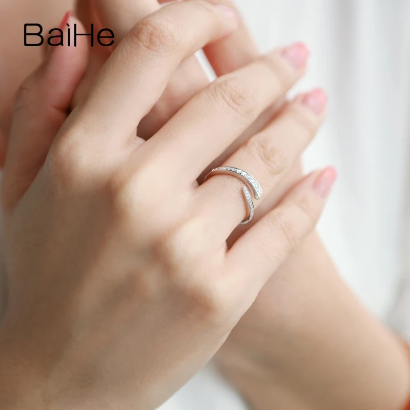 BAIHE Твердое 14 к белое золото всего 0.23ct H/SI круглые натуральные бриллианты обручальное кольцо модные ювелирные украшения Подарочное кольцо