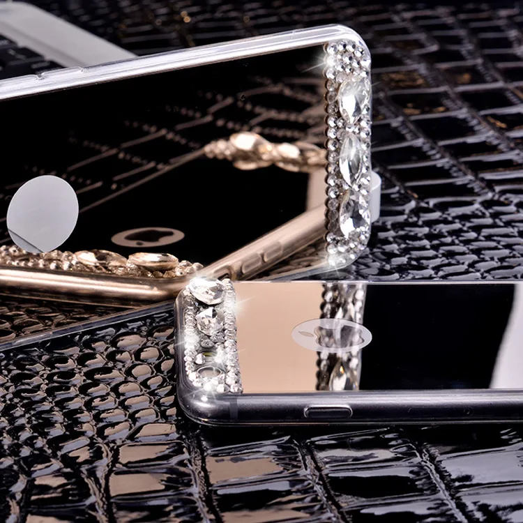Зеркало Роскошные Алмазный Rhinestone TPU чехол для iPhone 6 6S 4.7/плюс 5.5 мягкий силиконовый