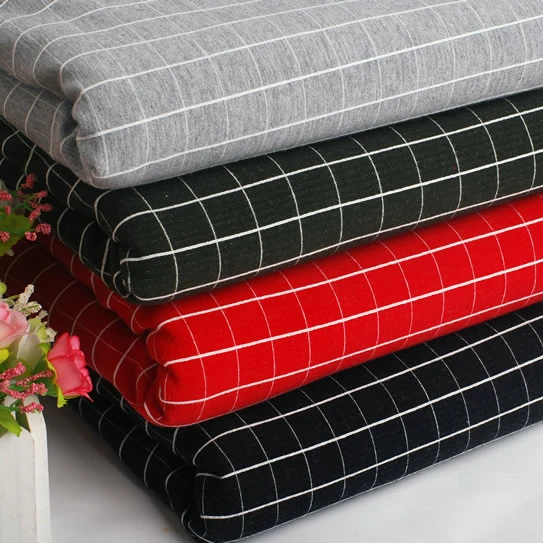 Хлопковая трикотажная махровая ткань платье свитер футболка клетчатая сделай