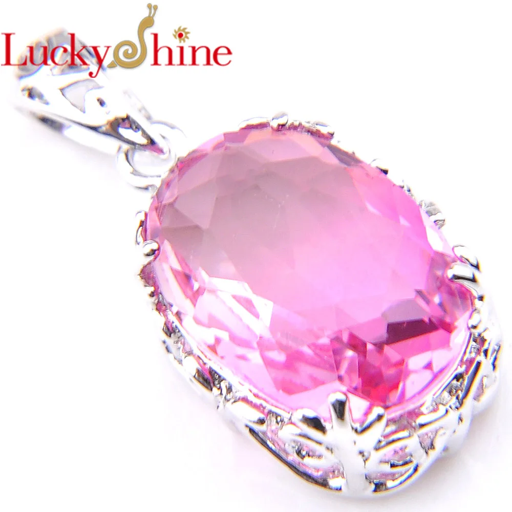 

Luckyshine Jewelry Oval Zircon Pink BI-COLORED Tourmaline Silver Plated Copper Mystic Dreamy Wedding Pendants for Necklaces